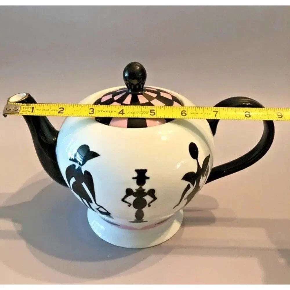 Nordstrom Rubin Toledo Checker Ceramic Teapot Silhouettes Art Nouveau Pink White
